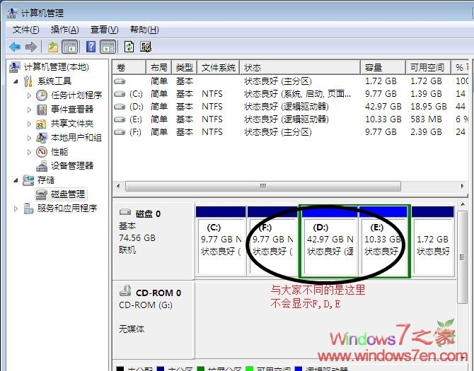 Windows7安装后D,E,F等磁盘不见了的处理方法