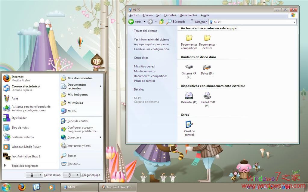 【XP主题】高仿Windows7主题 for XP 卡通主题