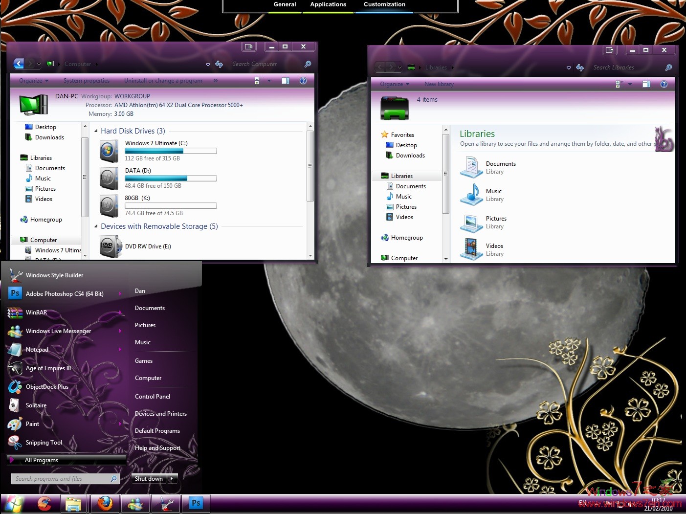 Windows7紫色主题 PurpleKia紫色质感主题
