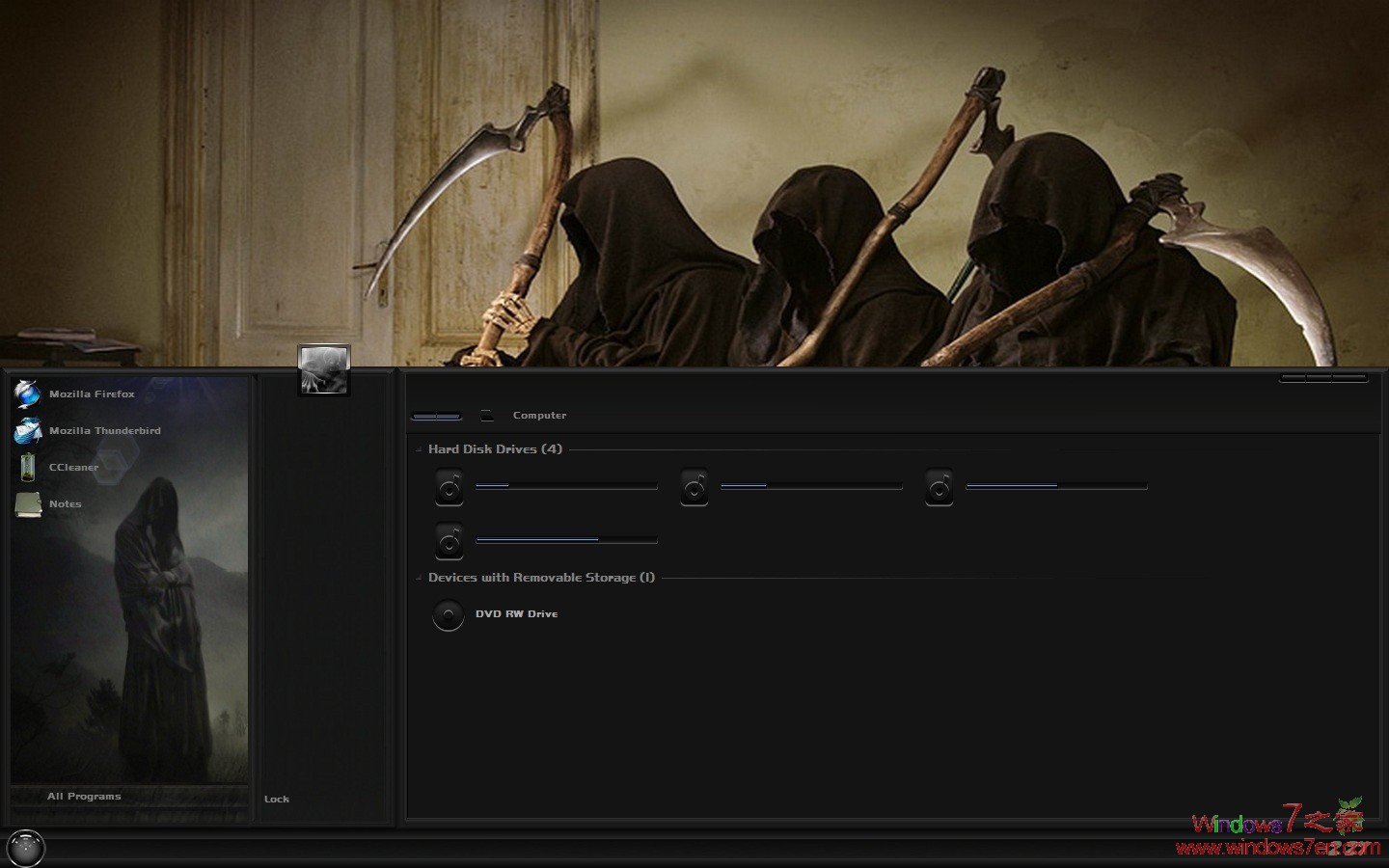 Win7另类黑色主题Grim Reaper - Non Transparent