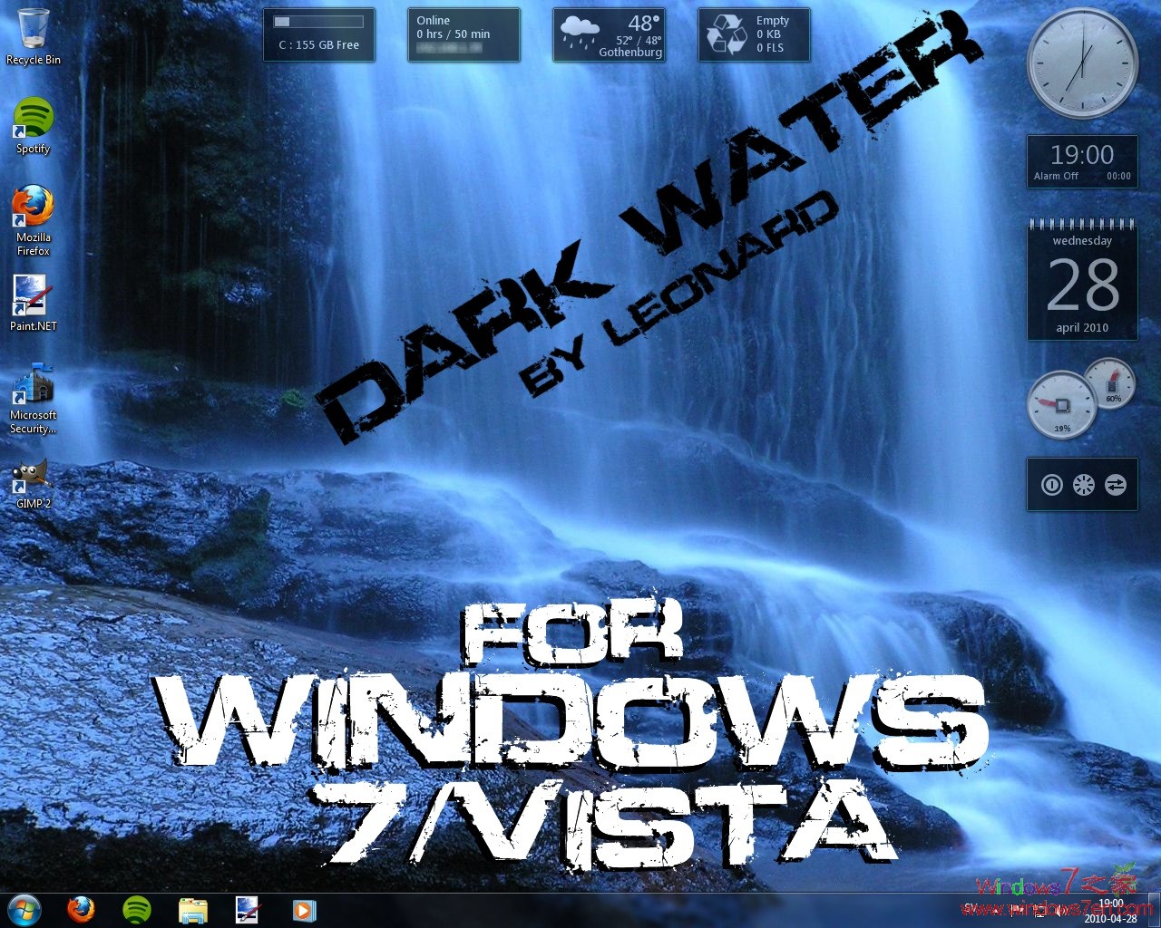 可用于Win7/Vista的蓝色主题 Dark Water Theme