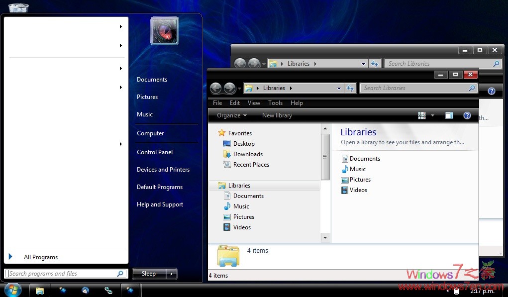 Win7简洁黑蓝主题Nightrium-Win7 Basic Theme