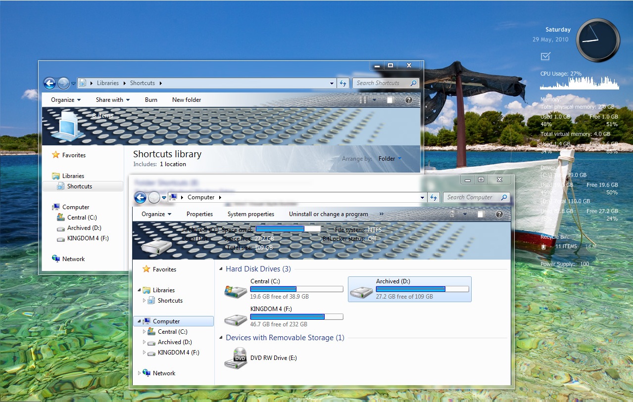 Windows7简洁蓝色海洋主题Deep Blue Sea