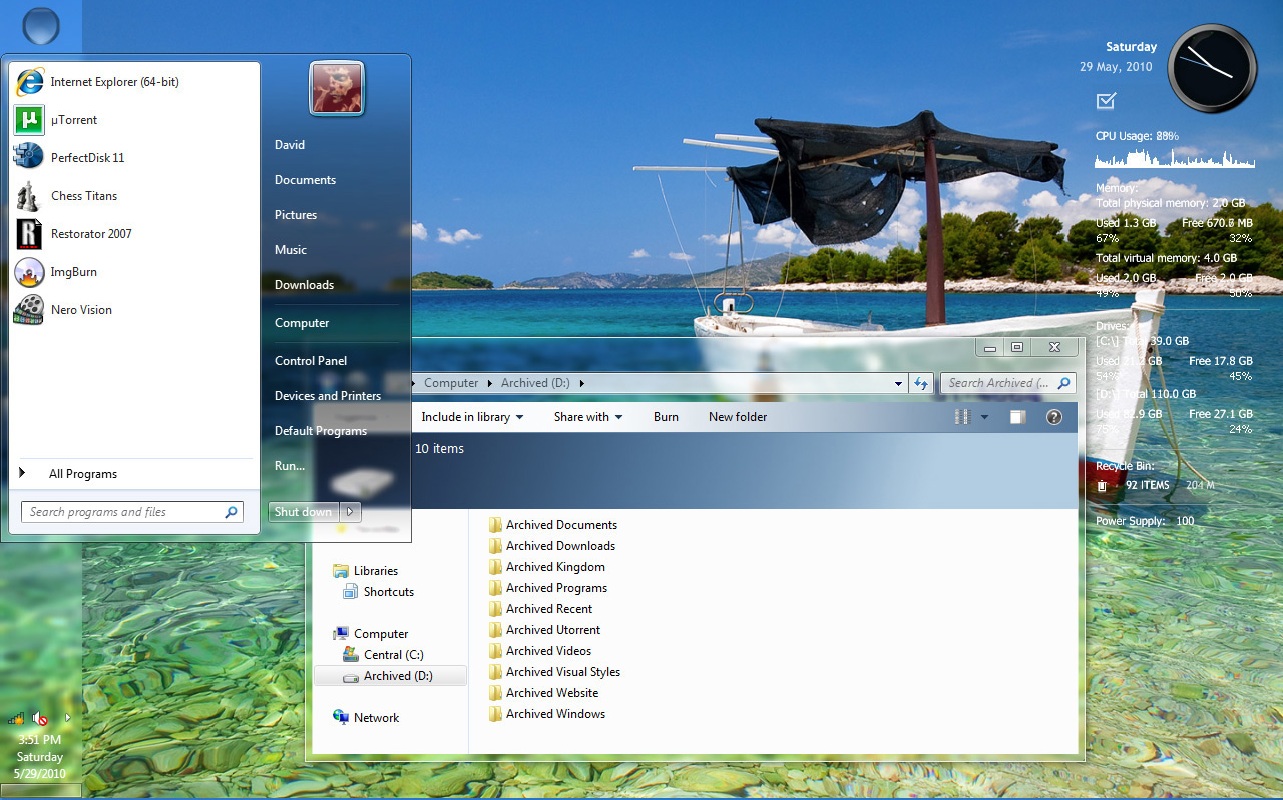 Windows7简洁蓝色海洋主题Deep Blue Sea