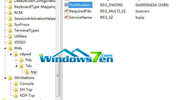 图2 找到PortNumber键 图2 找到PortNumber键
